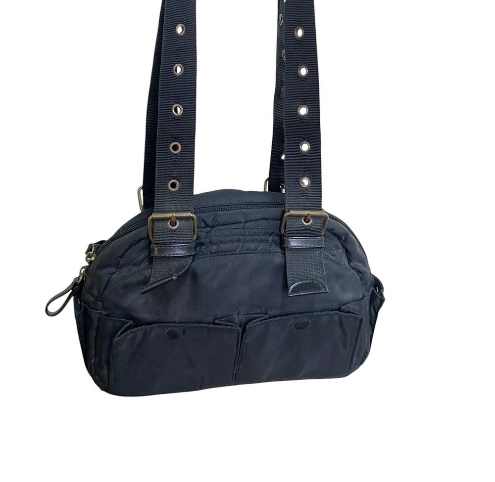 Vintage BARNEYS NEW YORK 90s Black Adjustable Grommet Buckle Strap Bag Purse